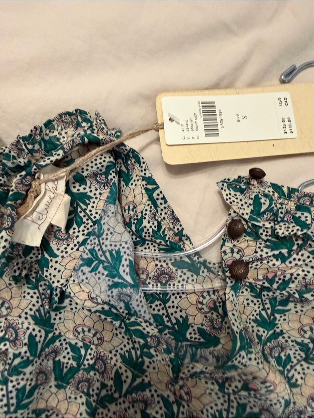 Anthropologie RARE Floral Print Blouse in Teal and Cream nwt small - Picture 4 of 6